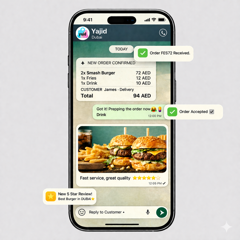 WhatsApp ordering interface mockup